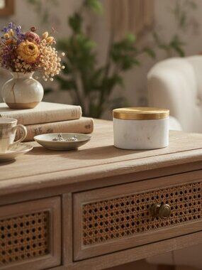 West Emory Marble Gold Lidded Trinket Vanity Jar‎ Pot